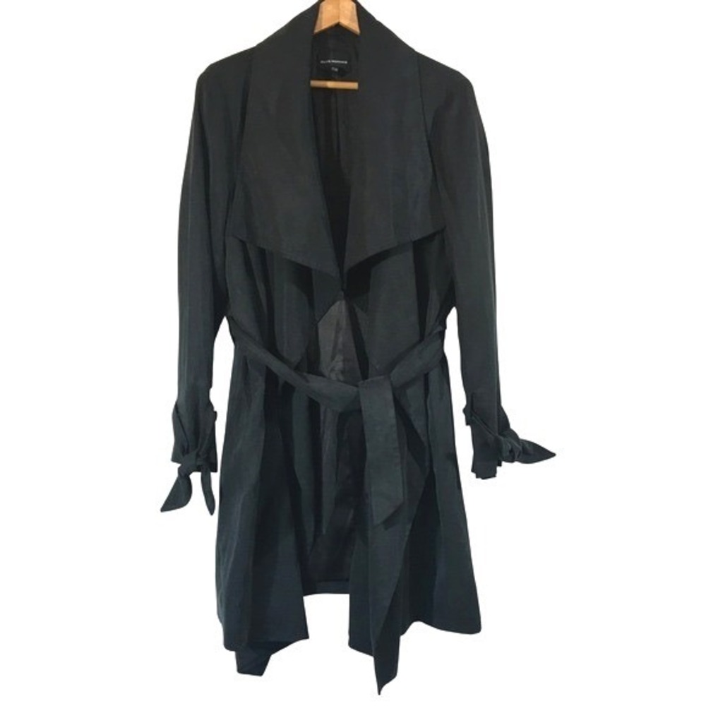Club Monaco Ellayne Tie Cuff Drape Trench Coat L Black